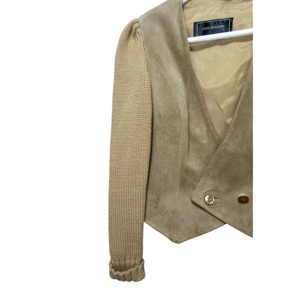 David Benjamin Suede Leather Crop Jacket Large Knit Sleeves Bonanza Western 90s - Picture 14 of 14
